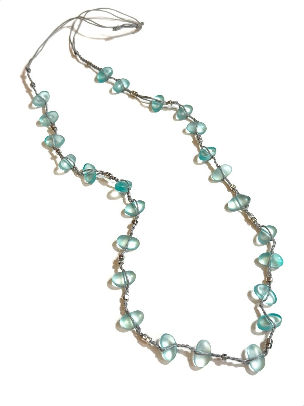 J.Jill Aqua Sea Glass on Gray Thread Strand Beaded Necklace | NEW
